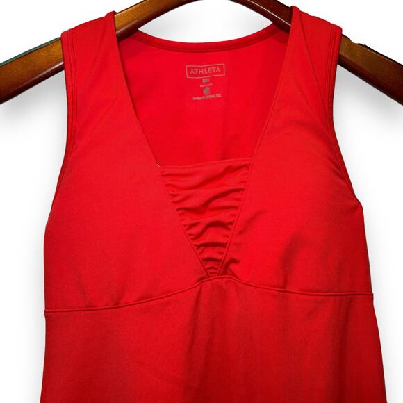Athleta Tank Top/Tankini With Built In Bra Size 32A Bright Red V Neck Racer Back - Picture 3 of 8